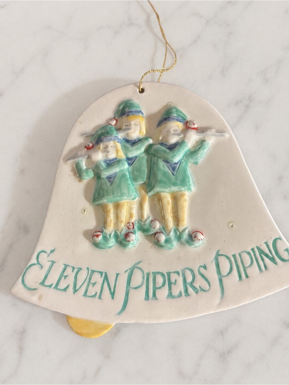 Vintage 12 Days Christmas Double-Sided Ceramic Bell Ornament